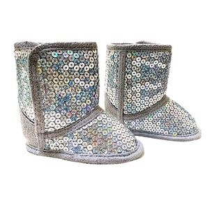 Baby Girls Ugg Style Silver Sequin Boots